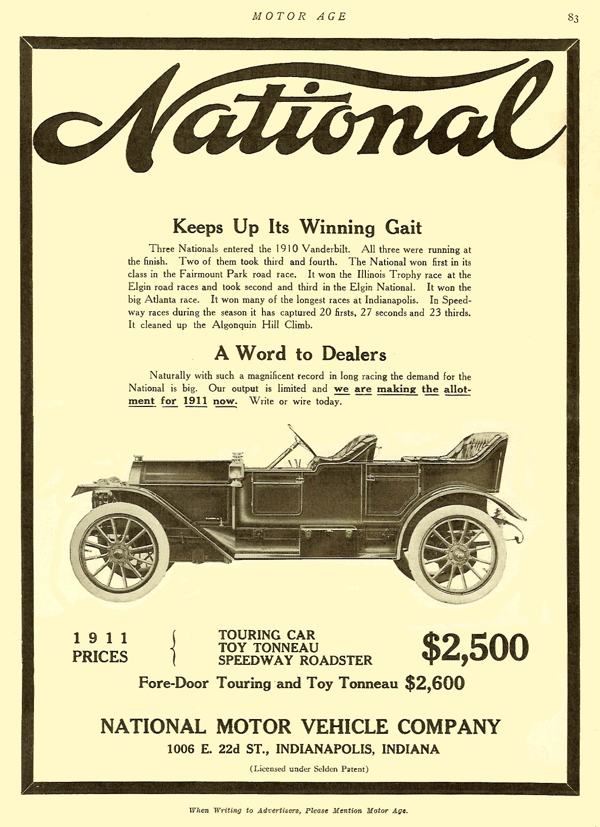 1911 National Auto Advertising
